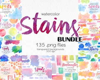 Hand Painted Watercolor Spots Clipart / Splashes and Splotches Clipart / Digital PNG Files / Instant Download
