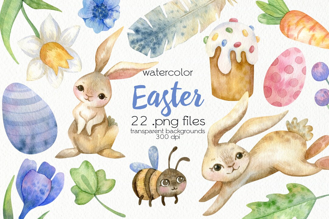 Watercolor Easter Bunny Clipart / Spring Flowers / Gardening / PNG ...