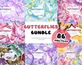 Butterflies Clipart / Insect Clipart / Clipart Bundle PNG Files / Instant Download