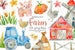 Cartoon Farm Clipart / Cute Watercolor Illustration / Farm Animals / Village Ranch / Instant Download 