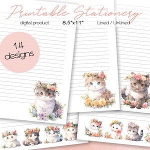 Printable Stationery with Kittens / Digital Letter Writing Paper / Instant Download