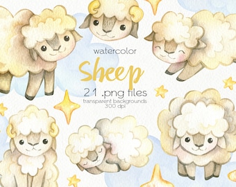 Watercolor Sheep Clipart / Farm Animal / PNG Files / Instant Download