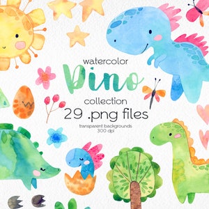 Dinosaurs Watercolor Clipart Set / Cute Dinosaurs / Jurassic Park / Dinosaur Nursery / Digital PNG Files