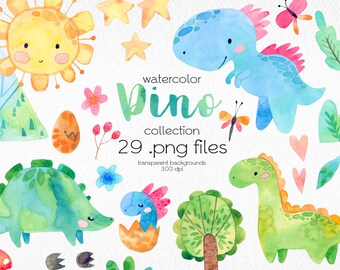 Dinosaurs Watercolor Clipart Set / Cute Dinosaurs / Jurassic Park / Dinosaur Nursery / Digital PNG Files