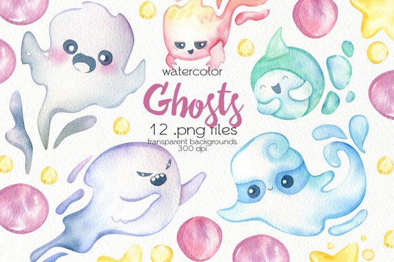 Watercolor Ghost Clipart / Halloween / PNG / Instant Download