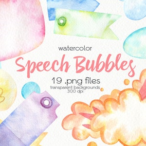 Aquarell Bunte Sprechblasen Clipart / Tag Clipart / Digitale Etiketten / Digitale PNG Dateien / Instant Download