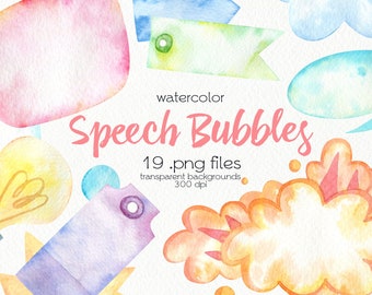 Aquarell Bunte Sprechblasen Clipart / Tag Clipart / Digitale Etiketten / Digitale PNG Dateien / Instant Download