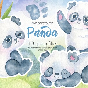 Watercolor Panda Clipart / PNG Files / Instant Download