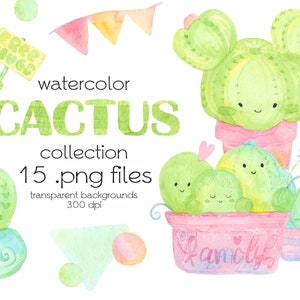 Cute Watercolor Cactus Clipart / Handpainted  Succulent clipart / Digital PNG Files / Instant Download