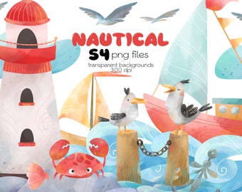 Nautical Clipart / Lighthouse / Ships and Sailboats / Clipart Bundle PNG Files / Instant Download