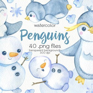 Aquarelle pingouins Clipart / Clipart Bundle fichiers PNG / téléchargement immédiat