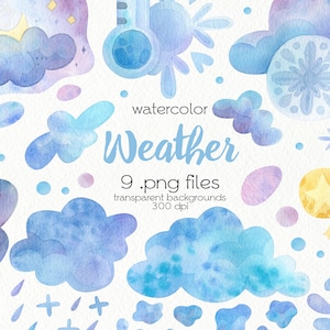 Watercolor Weather Clipart / Synoptic / Winter Weather, Snow, Clouds / PNG Files / Instant Download