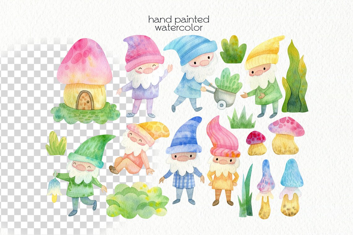 Watercolor Garden Gnomes Clipart / Spring Garden Clipart / PNG Files ...