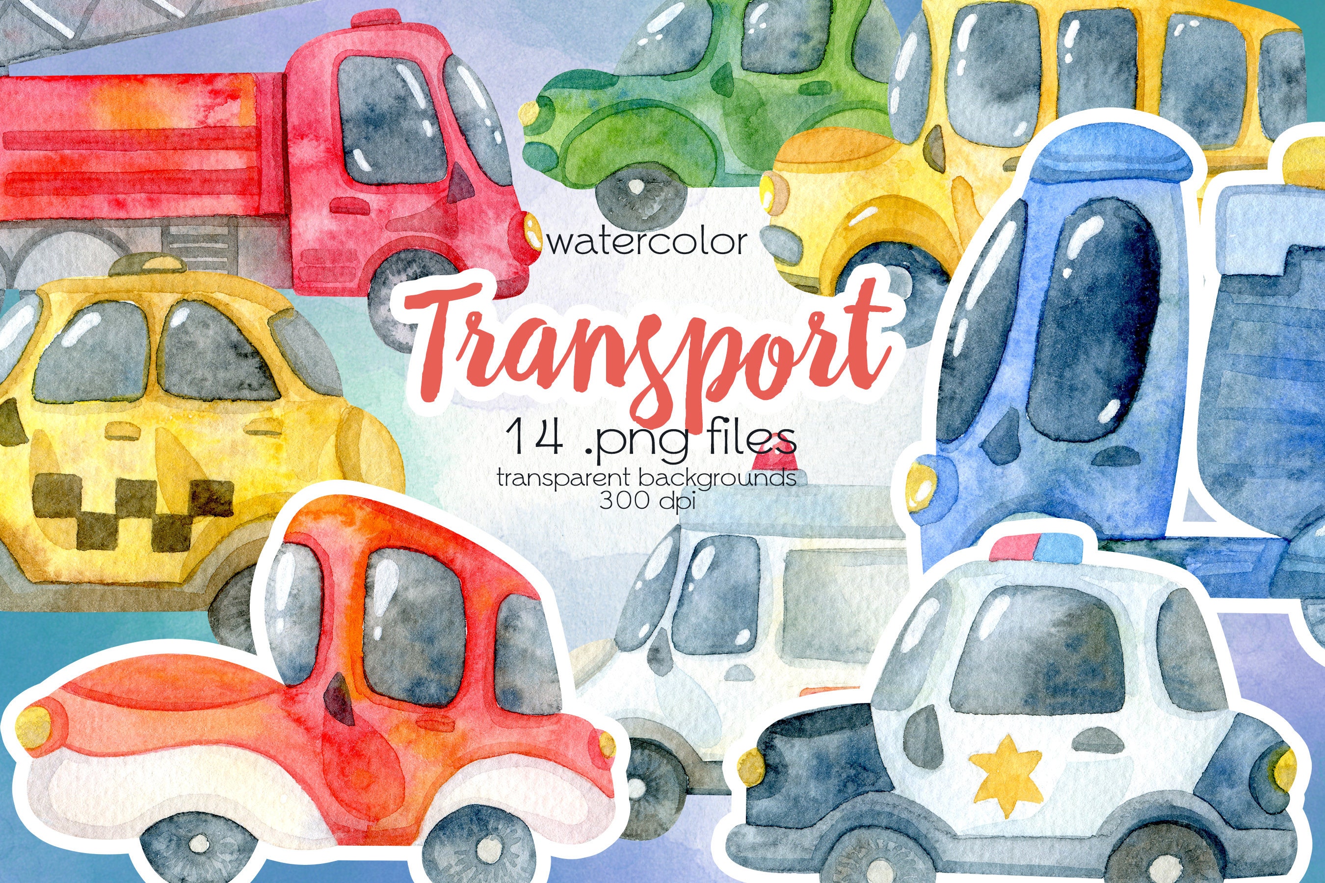 Cute Cartoon Cars / Watercolor Transport Clipart / Printable - Etsy Cute Cartoon Cars / Watercolor Transport Clipart / Printable - Etsy