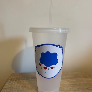 Grumpy bear. Care Bears cup. Cold cup. Cup with vinyl. Reusable cup. Cup with straw. Coffee cup. Blue care bear. Care bear.