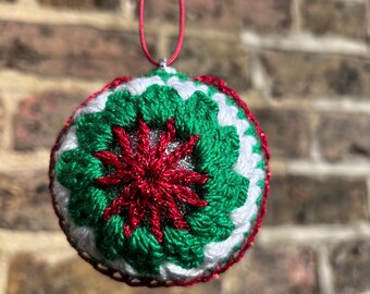 Christmas bauble. Handmade. Crochet bauble. Crochet decoration. Christmas tree decoration. Xmas tree decoration. Christmas. Kitsch.