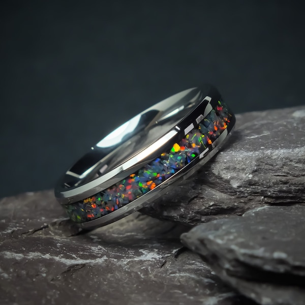 Handmade Grey Opal ring, stainless steel, 6mm