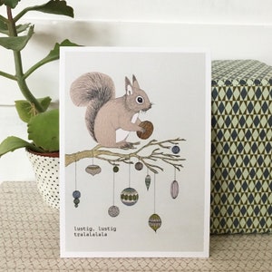 Postkarte Eichhörnchen Weihnachten - lustig lustig tralalalala