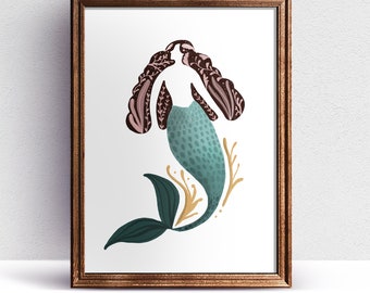 Siren Art Print - Mermaid Art Print - Greek Mythology Gift - Girl Power Gift - Feminine Home Decor - Divine Feminine - Mermaid Illustration