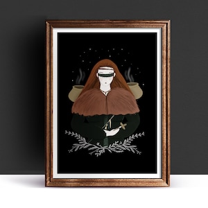 Völva - Volva - Ilustração de impressão de pôster artístico - Feiticeira - Criaturas Míticas / Pagãs - Profetisa - Energia Feminina - Decoração Bruxa - Bruxa
