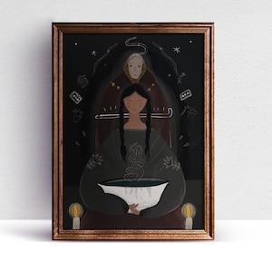 Ilustración de cuento popular - Impresión artística de cuento popular gitano - Impresión artística de hechicera - Folklore gitano - Dibujo funerario - Arte mural de brujas - Ritual gitano