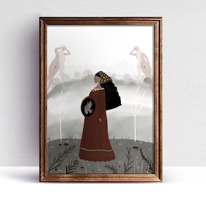 Ilustración de cuento popular - Impresión artística de cuento popular gitano - Decoración de habitación oscura - Folclore gitano - Dibujo de demonio malvado - Arte mural de brujas