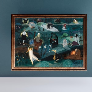Slavic Mythology Creatures print - Rusalka, Baba Yaga, Vodnik, Leshy - Witchy wall decor - Mythology monsters, Slavic Folklore