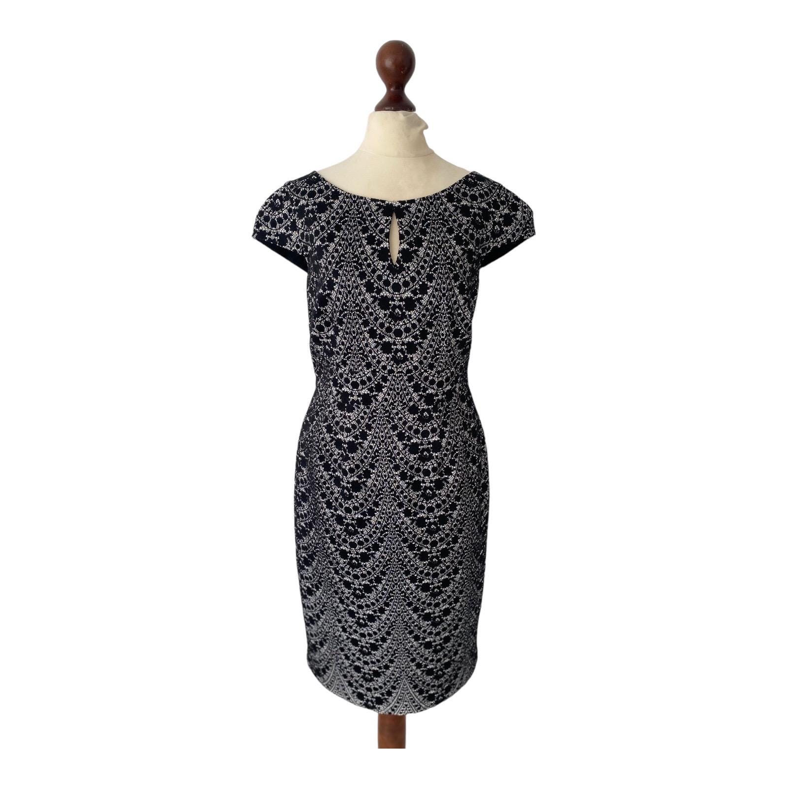 monsoon black lace dress Monsoon Black & White Lace Pencil Dress - Vintage Style Keyhole Design