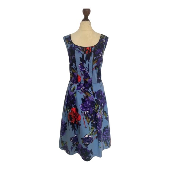 Floral Print Fit & Flare Tea Dress: Purple Multi-Color Vintage Style UK 12