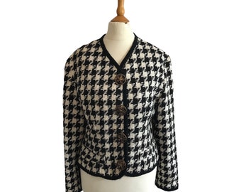 Zoo Women's Vintage 90s Black & White Hounds tooth Button Down Jacket  Blazer Size UK 10.