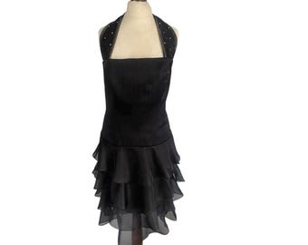 Vintage Black Silk Satin Cocktail Dress: Zoki Couture Embellished Party Dress