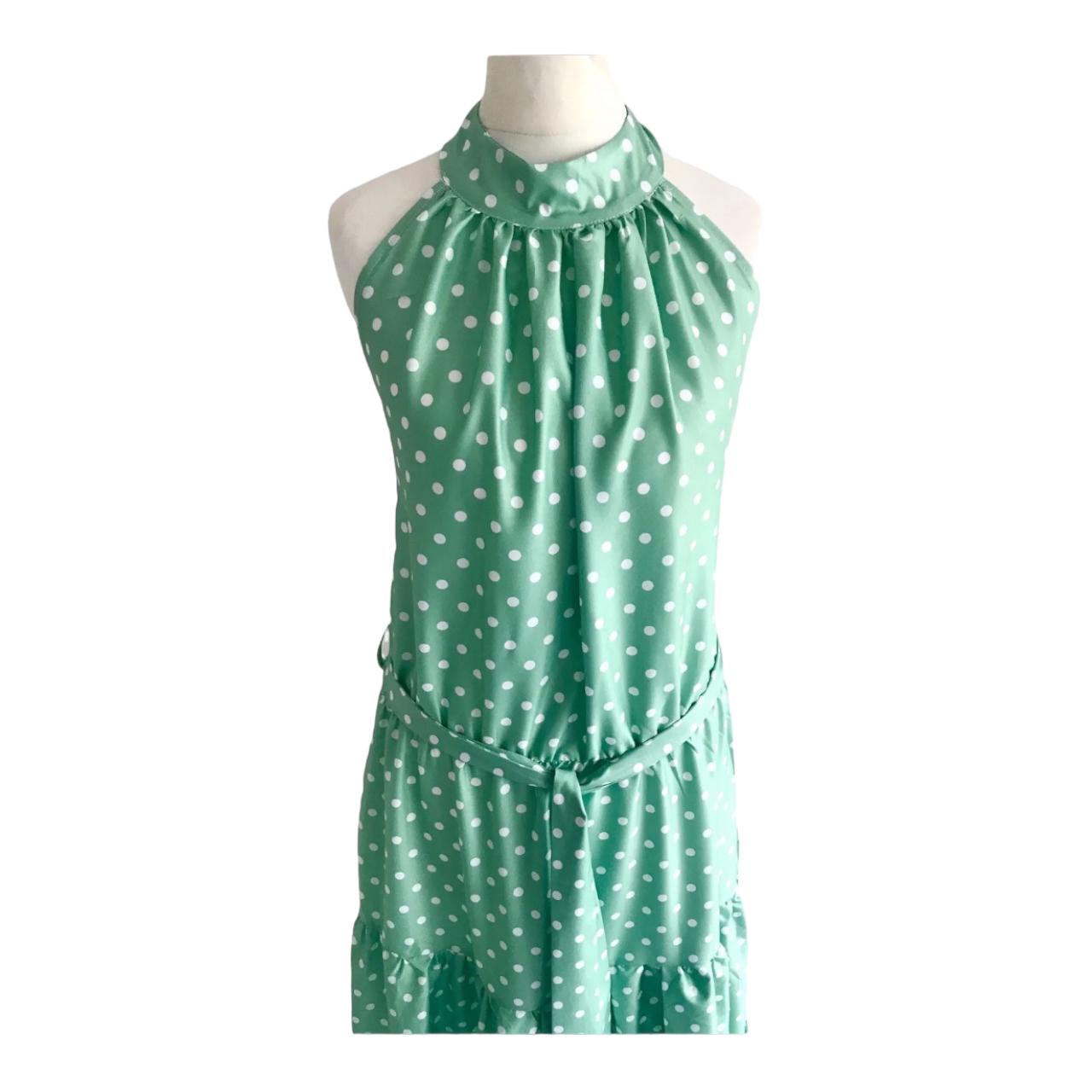 Mint Green Polka Dot Halter Maxi Dress: Boho Summer Style Mint Green Polka Dot Halter Maxi Dress: Boho Summer Style