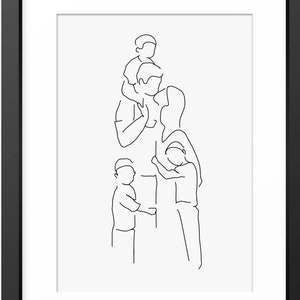 Family Print, Family Portrait, Family Line Art, Family Drawing, Gift for Mum, Mom, Line Drawing, Family Wall Art, Family Illustration, Art