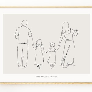 Cadeau familieportret, cadeau nieuwe baby, portret familie illustratie, familie lijntekeningen, familietekening cadeau voor haar, aangepaste familie print, kunst