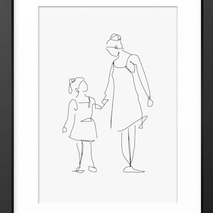 Mother and Daughter Print, Mother and Daughter Drawing, Line art, Line Drawing, Family Illustration, Mothers Day Gift, Gift for Mum, Mom