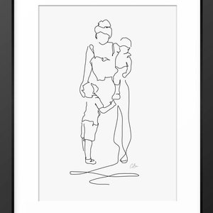 Mother and Sons Line Art, Line Drawing, Gift for Mom, Mum, Family Print, Portrait, Wall Art, Special Gift, Mother and Son, Son Gift, Love