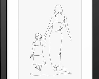 Mother and Daughter Art, Line Art, Family Print, Line Drawing, Gifts for Mom, Mum, Mother Print Gift, Mother and Daughter Portrait, Sketch