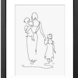Mutter und Töchter Kunst, Line Art, Familiendruck, Linie Zeichnung, Geschenke für Mama, Mama, Familienliebe, personalisierter Druck, Wandkunst, Tochter