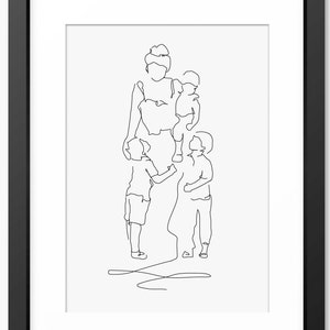 Line Art, Line Drawing, Family Print, Family Line Art, Mother and Sons Print, Family Illustration, Gift for Mom, Mum, Mothers Day gift, Art