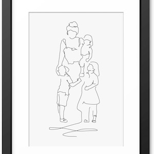Line Art Print, Family Line Art, Family Drawing, Family Illustration, Mothers Day Gift, Gift for Mum, Mom, Family Wall Art, Mum and Children