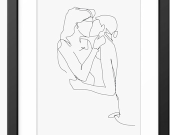 Lesbian Art Print, Lesbian Love Gifts, Lesbian Wedding Gift, Lesbian Anniversary Gift, Gay Art Print, Line Drawing, Couple Kiss Line Art