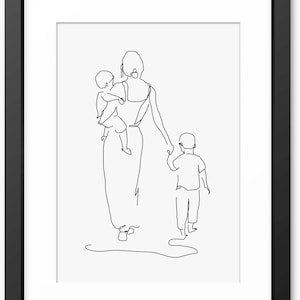 Line Art, Family Line Art, Family Illustration, Family Print, Mother and Sons Print, Gift for Mom, Mum, Mothers Day Gift, Mothers Day Art