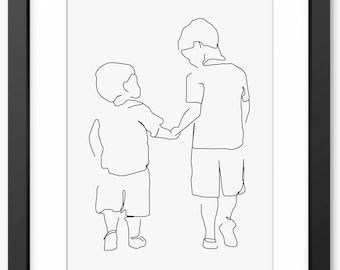 Brothers Gift, Brothers Print, Brothers Wall Art, Family Print, Gifts for Mom, Mum, Sons, Children Prints, Family Wall Art, Line Art