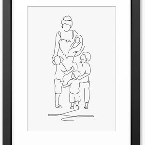 Mother and Children Print, Family Illustration, Family Line Art, Mothers Day Gift, Mother and Children Drawing, Gift for Daughter, Mum, Mom