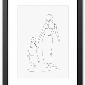 Mutter und Tochter Kunst, Line Art, Familiendruck, Linie Zeichnung, Geschenke für Mutter, Mutter, Mutterdruck Geschenk, Mutter und Tochter Porträt, Skizze