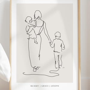 Personalised Mother Print, Mother and Children Print, Line Art, Family Print, Mothers Day Print, Gift for Mom, Mum, Personalised Print Gift
