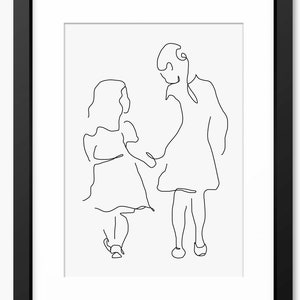 Sister Print, Sister Gift, Family Print, Daughters, Sister Artwork, Wall Art, Line Art, Gifts for Mom, Mum, Holding Hands, Children Prints