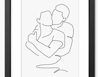 Gay Art Print, Gay Gifts, Gay Wedding Gift, Gay Anniversary Gift, LGBT, Male Love Print, Line Drawing, Love Line Art, Couple Print, Wall Art