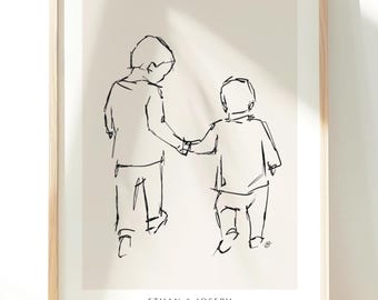 Brothers Illustration Gift, Brothers Personalised Print, Mothers Day Personalised Print Gift, Brothers Wall Art, Big Brother Gift, Brothers