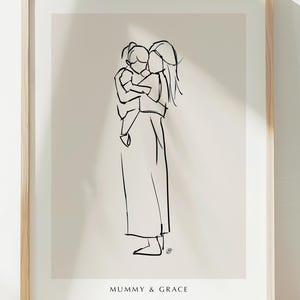 Personalised Mother Print, Mother and Daughter Print Gift, Personalised Mothers Day Gift for Mom, Mum, Mothers Day Portrait Gift, Drawing